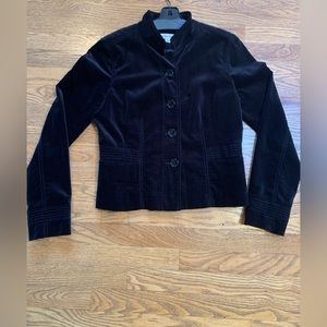 Black velvet Chinese-collar button up blazer/jacket, Size 8